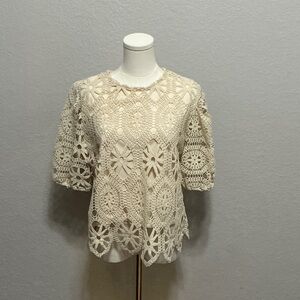 Ultra Flirt Cream Crochet Lace Tunic Top